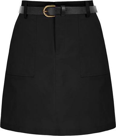 Amazon.com: KANCY KOLE Women Cotton Skirts Short High Waisted A-Line Mini Skirts Summer Work Skirt with Belt & Pocket Black S : Clothing, Shoes & Jewelry