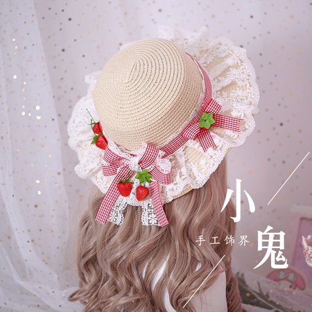 Sweet is the rural grid strawberry soft lace lolita lolita hair hoop Japanese sister KC straw hat head band edge-in Costume Accessories from Novelty & Special Use on AliExpress