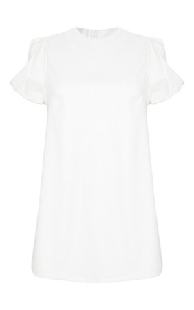 White Faux Leather Puff Sleeve Shift mini Dress | PrettyLittleThing USA
