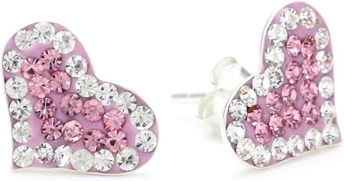 Amazon.com: Betsey Johnson Pink Pave Heart Stud Earrings: Clothing, Shoes & Jewelry