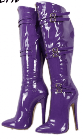 Puple latex boots with straps