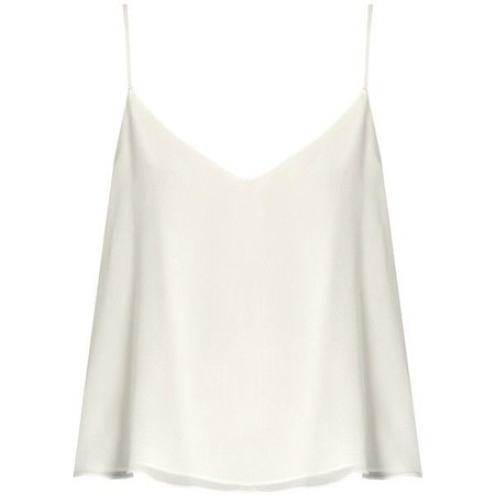 Raey Deep V-neck silk cami top found on Polyvore featuring tops, ivory, silk cami, white tank, white camisole, white cami and white silk tank top