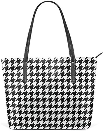 Women PU Leather Tote Black White Houndstooth Classical Shoulder Bag: Handbags: Amazon.com