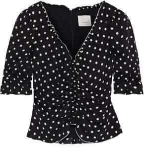 Kimberly Cropped Ruched Polka-dot Silk-georgette Blouse