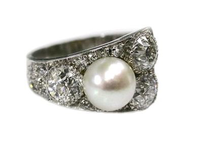 Art Deco Pearl and Diamond Engagement Ring