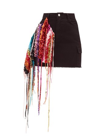 GERMANIER  Recycled sequin-strand denim mini skirt