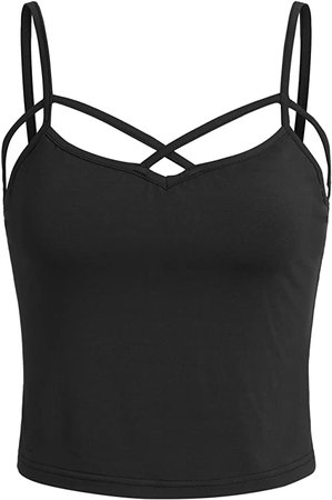 SweatyRocks Women's Spaghetti Strap Crop Top Criss Cross Camisole Tank Tops Black L at Amazon Women’s Clothing store