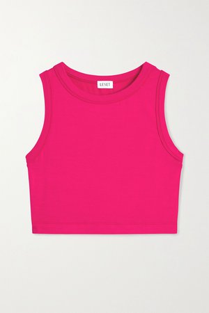 Bright pink Cropped stretch-terry tank | LESET | NET-A-PORTER