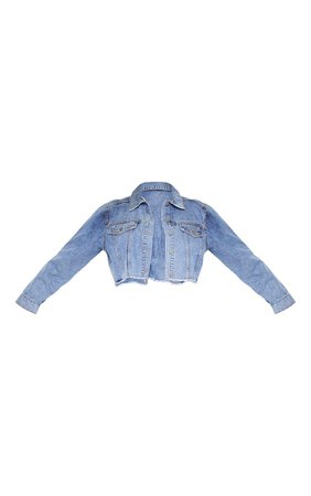 Plus Mid Blue Washed Denim Crop Jacket | PrettyLittleThing USA