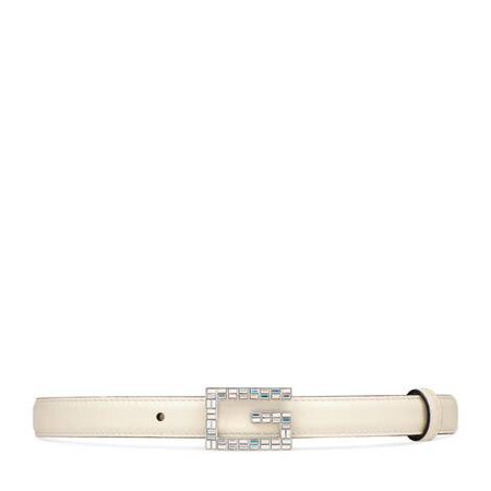 White Leather Belt With Double G Buckle With a Shiny Finish | GUCCI® US