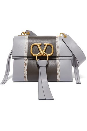 Valentino | Valentino Garavani VRING small watersnake-trimmed color-block leather shoulder bag | NET-A-PORTER.COM