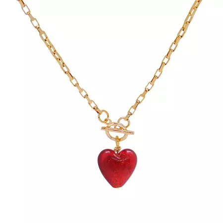 Sparkle Ruby Heart Vintage Chain Necklace 18K Gold | VALERIE CHIC | Wolf & Badger