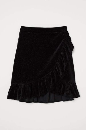 Ruffled Velour Skirt - Black