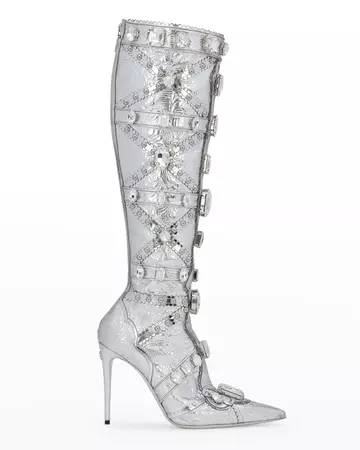 Dolce&Gabbana Metallic Crystal Stiletto Knee Boots | Neiman Marcus