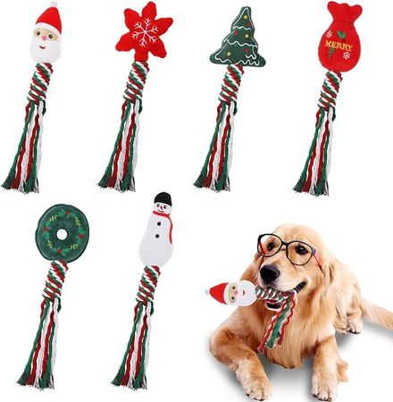 Amaxiu Weihnachts Kauspielzeug für Haustiere, 6 Stück, Weihnachts Hundeseilspielzeug Welpen Quietschspielzeug Kautrainingsspielzeug Hunde Plüschspielzeug Weihnachts Interaktives Spielzeug : Amazon.de: Haustier