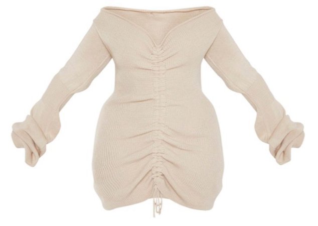 cream ruched knit dress