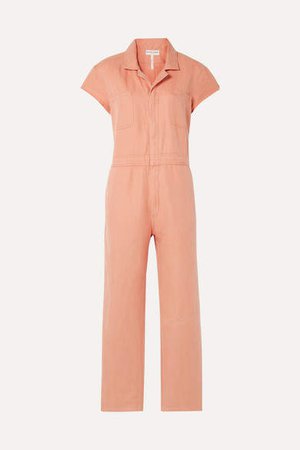 Azore Cotton And Linen-blend Twill Jumpsuit - Peach