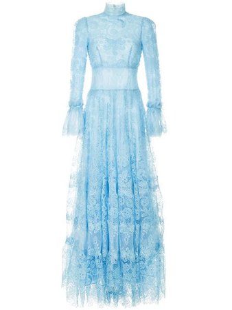 Costarellos Sheer Lace Panel Gown - Farfetch