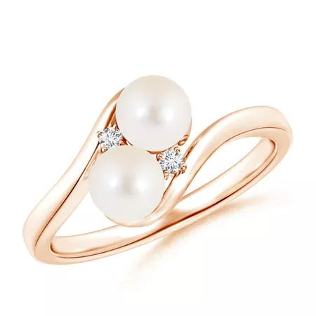 Double Freshwater Cultured Pearl Ring with Diamond Accents | Angara