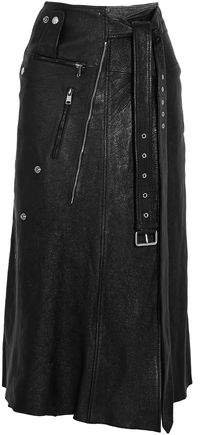 Zip-embellished Textured-leather Midi Skirt