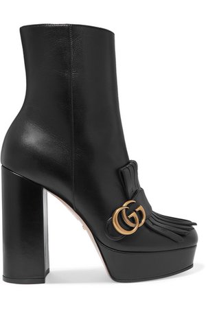 Gucci | Marmont fringed logo-embellished leather platform ankle boots | NET-A-PORTER.COM