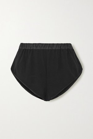 Silk Satin-trimmed Georgette Shorts - Black
