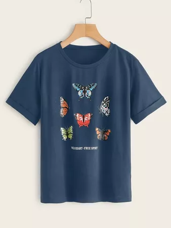 Butterfly Print Tee | ROMWE