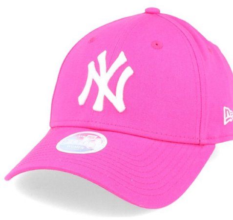 pink fitted NY hat