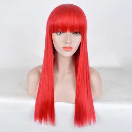 Red Long Full Bang Straight Party Synthetic Wig | RoseGal.com