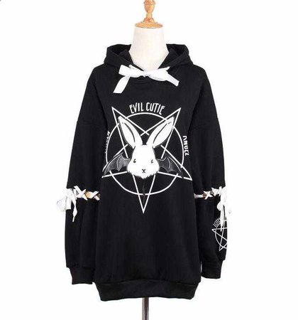 Satanic Angel Bunny Patchwork Cute Satan Cult Lace Hoodie Sweater – Kawaii Babe