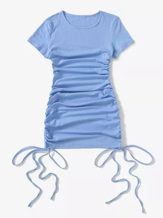 Solid Side Drawstring Ruched Bodycon Dress | SHEIN USA