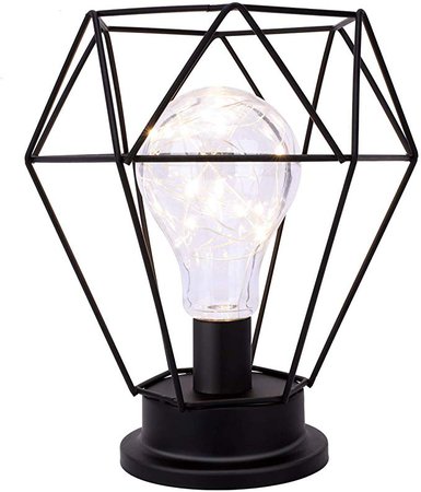 Lewondr Table Lamp Metal Shade Edison Bulb Desk Light Diamond Metal Cage Style Battery Powered Ambient Lights for Bedroom Wedding Christmas Home Decoration - Warm White and Black: Amazon.ca: Home & Kitchen