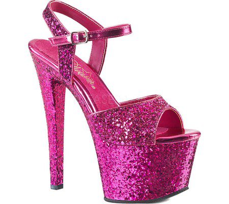 Womens Pleaser Sky 310LG Ankle-Strap Platform Sandal - Hot Pink Glitter/Hot Pink Glitter - FREE Shipping & Exchanges