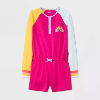 Girls' Rainbow Pajama Romper - Cat & Jack™ Pink : Target