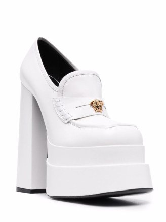 Versace Intrico platform white leather loafers | retro footwear | high chunky 70s style platforms