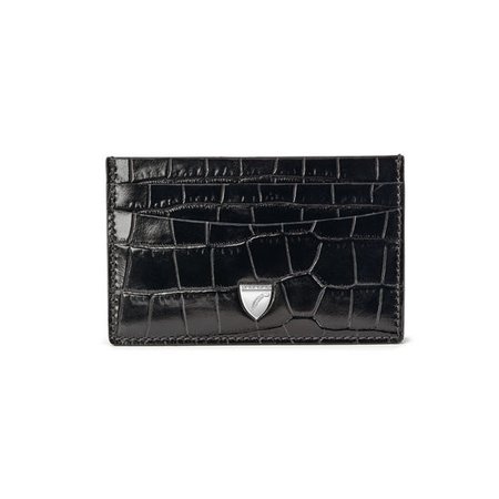 Slim Credit Card Holder in Black Small Croc | Aspinal of London