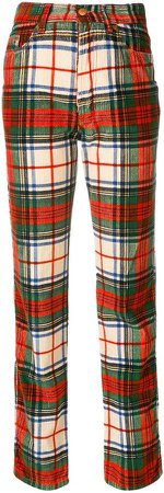 Pre-Owned corduroy plaid trousers