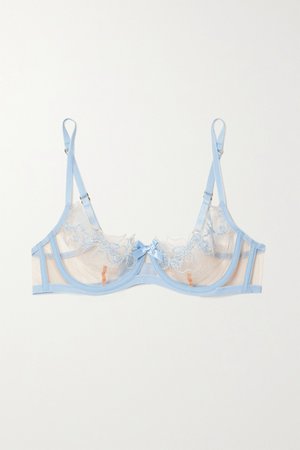 Blue Lindie bead-embellished embroidered tulle underwired bra | Agent Provocateur | NET-A-PORTER