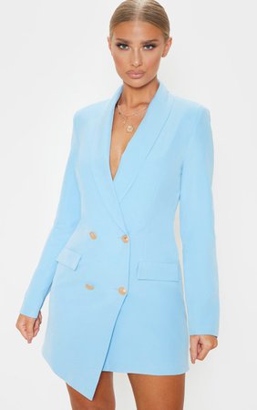 Baby Blue Gold Button Blazer Dress | Dresses | PrettyLittleThing