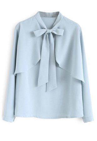 Crush on Casual Bowknot Cape Sleeves Top in Blue - TOPS - Retro, Indie and Unique Fashion