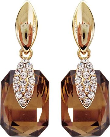 Amazon.com: Navachi 18k Gold Plated Spindle Shape Metal White Crystal Square Brown Zircon Dangle Az1949 Stud Earrings: Clothing, Shoes & Jewelry