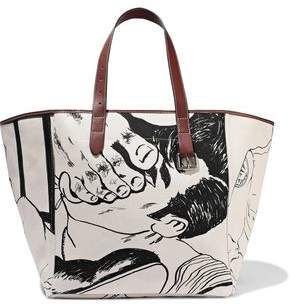 Leather-trimmed Printed Twill Tote