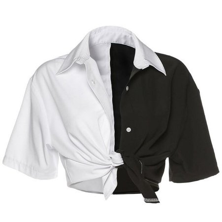 Gothic Grunge Two-Tone Black White Tie Collared Top