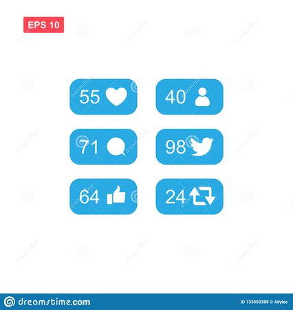Blue Notification Icon Set For Twitter Media Social Stock Vector - Illustration of heart, background: 133993388