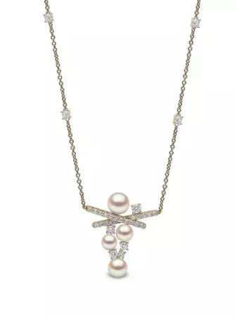 Yoko London 18kt Yellow Gold Sleek Akoya Pearl And Diamond Necklace - Farfetch