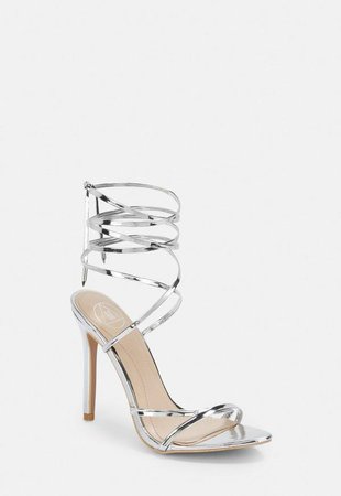 Silver Lace Up Barely There Heels | Missguided