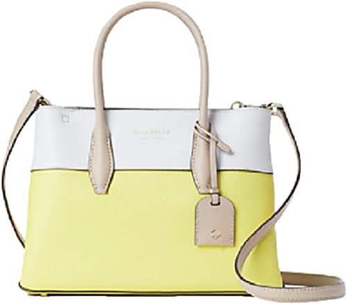 Amazon.com: Eva colorblock small top zip satchel Limelight Yellow White Leather Bag: Shoes