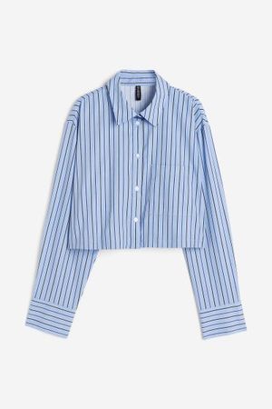 Boxy Cotton Shirt - Light blue/striped - Ladies | H&M US