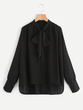 Bow Tie Neck High Low Blouse