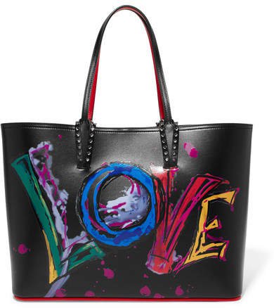 Cabata Spiked Printed Leather Tote - Black